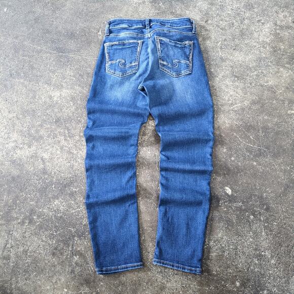 Silver Jeans Boyfriend Womens 25 Blue Pants Dark Faded Stretch Crop Ankle Y2K - Picture 3 of 8